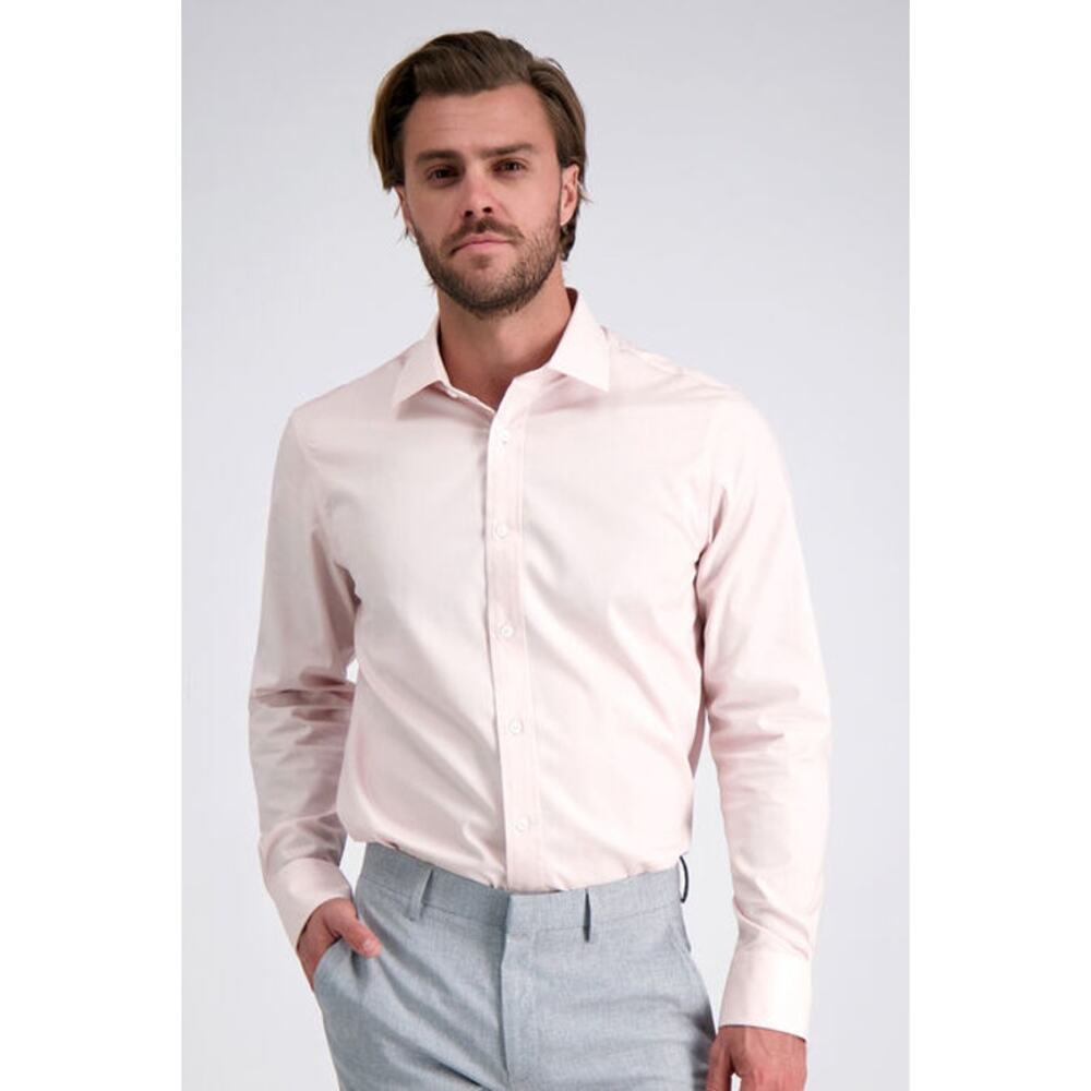 Haggar Slim Fit Light Pink Long Sleeve Button Down Shirt 17-17 1/2 34/35 2353